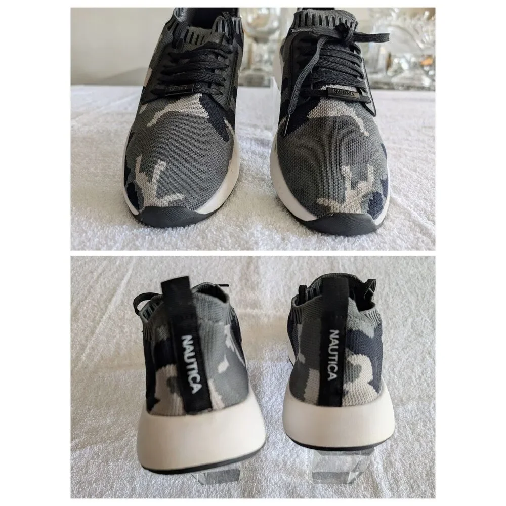 Nautica Gray Camo Knit Sneakers Sock Lace Up Athletic Shoes Men's 9.5